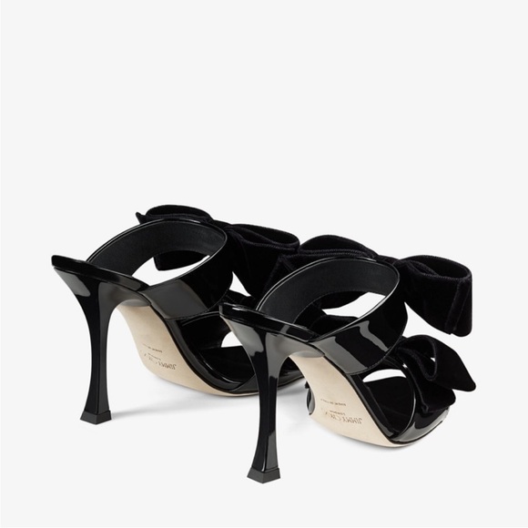 EUC Jimmy Choo Flaca 100 Patent Leather Mule Sandals with Bow in Black - Picture 2 of 11
